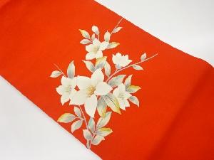 塩瀬金彩手描き枝葉に花模様名古屋帯